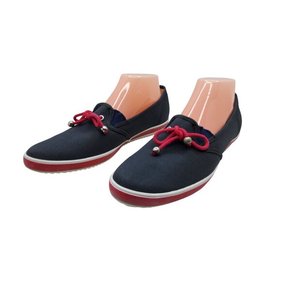 Womens GrassHopper Canvas Blue and Red Tie Boat Shoes - Picture 3 of 10